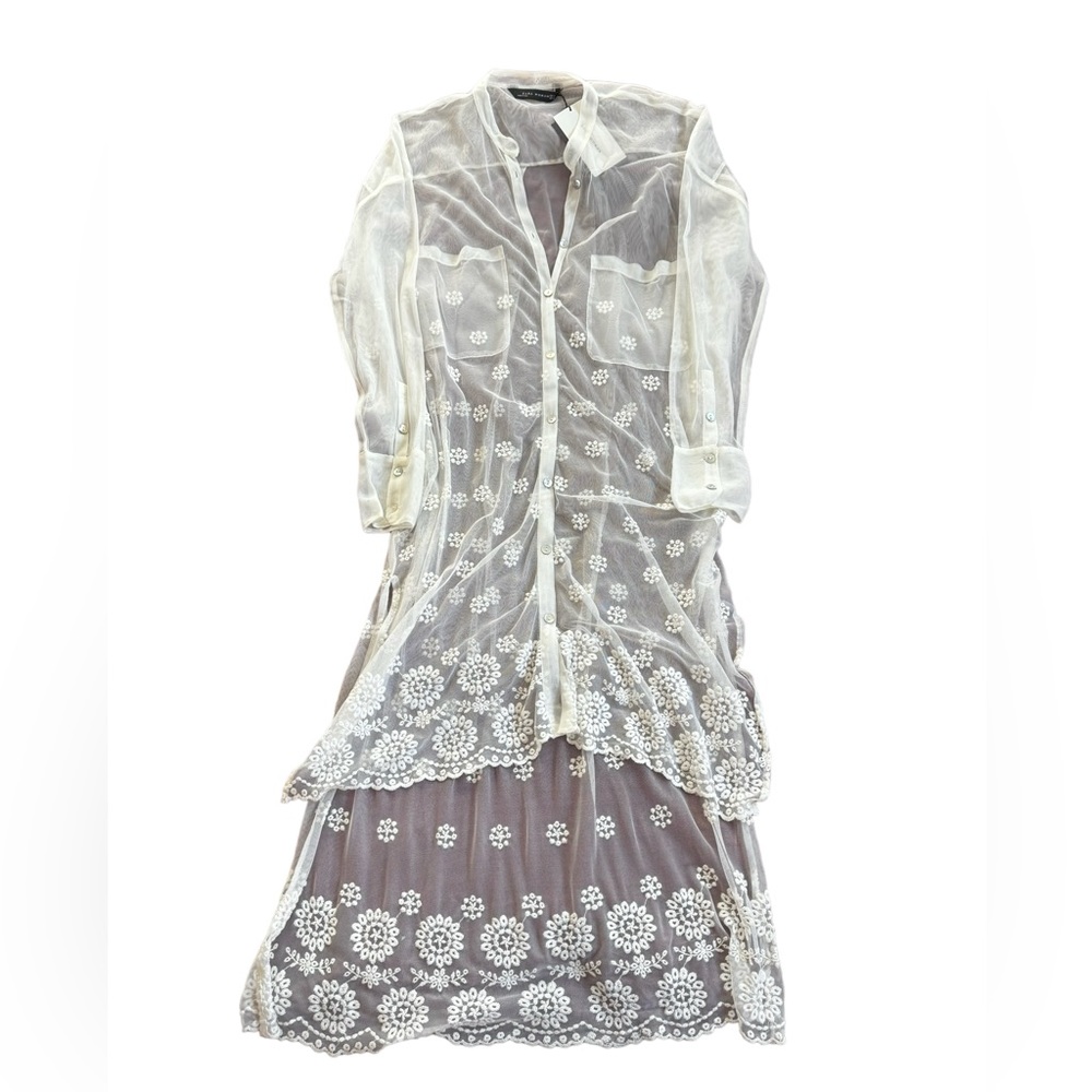 Zara Women's Sheer Lace Button Front Tunic - Size M